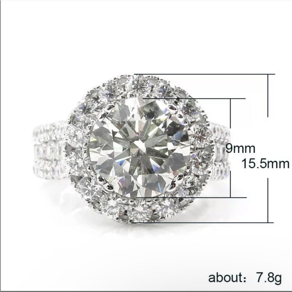 925 Sterling Silver Round Diamond Engagement Ring - Picture 7 of 7